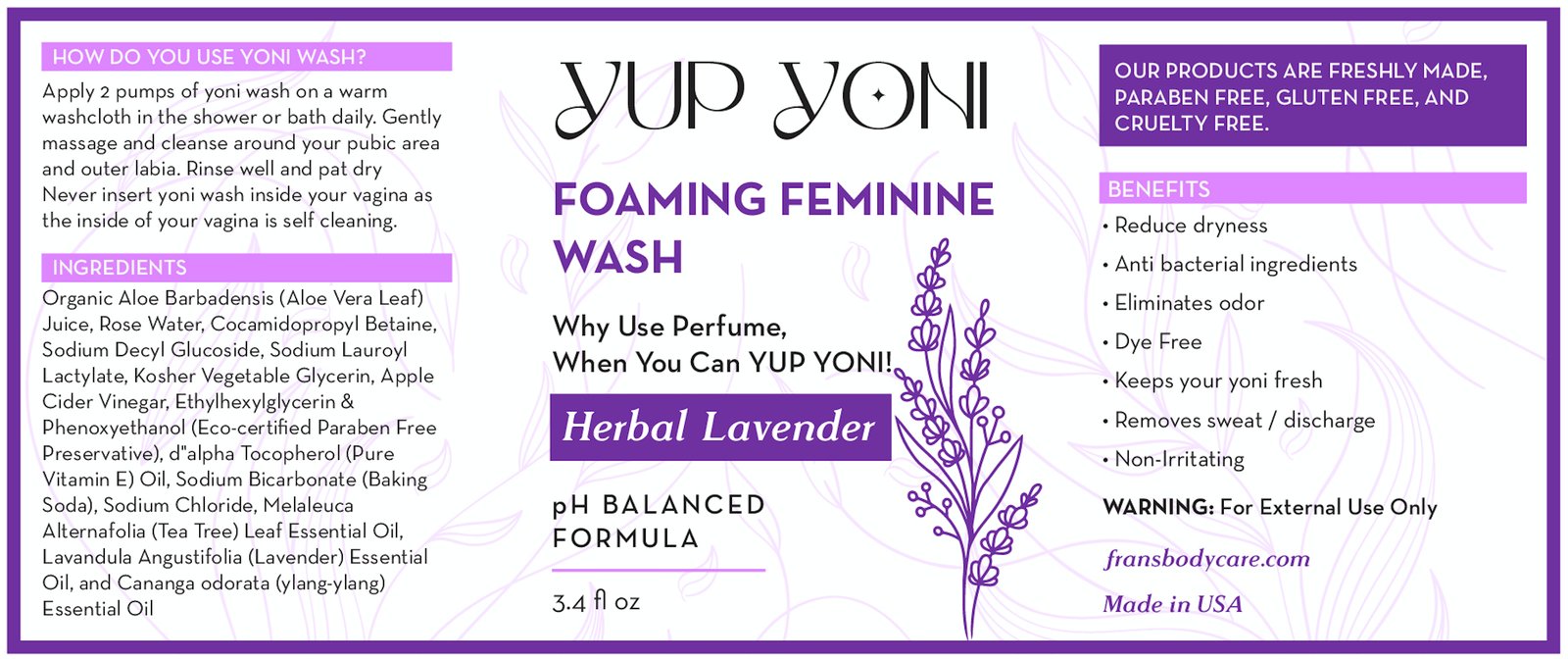 Yup Yoni Foaming Feminine Wash – Fran's Organic Bodycare